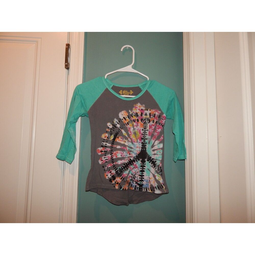 Mudd Girls 7/8 Charcoal Teal Peace Sign Hi‑Low Long Sleeve Top Vintage